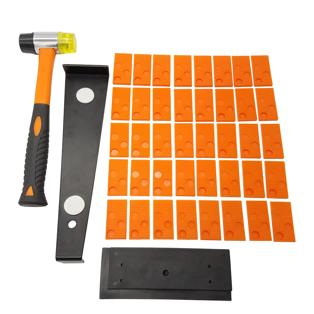 43PC Laminate Wood Flooring Installation Kit with 40 Spacers Tapping Block Heavy Duty Pull Bar  Diameter 35mm Fiberglass Mallet